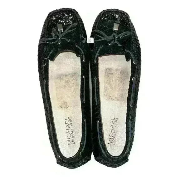 MICHAEL KORS WOMENS 8M BLACK LEATHER SNAKE EMBOSSED BOW MOCASSIN SHOES LOAFERS main image 6